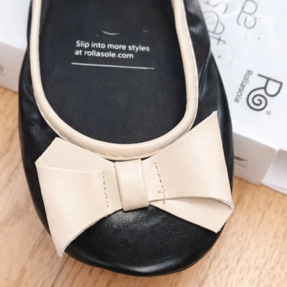 NWT Rollasole Rollable Flats | Size 6.5 | Black & Cream | Perfect Event Shoes - Picture 2 of 4